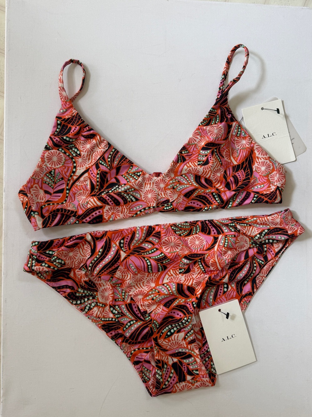 A.L.C. NWT Pink Multi Colour Floral-Print Two-Piece Bikini Size Large